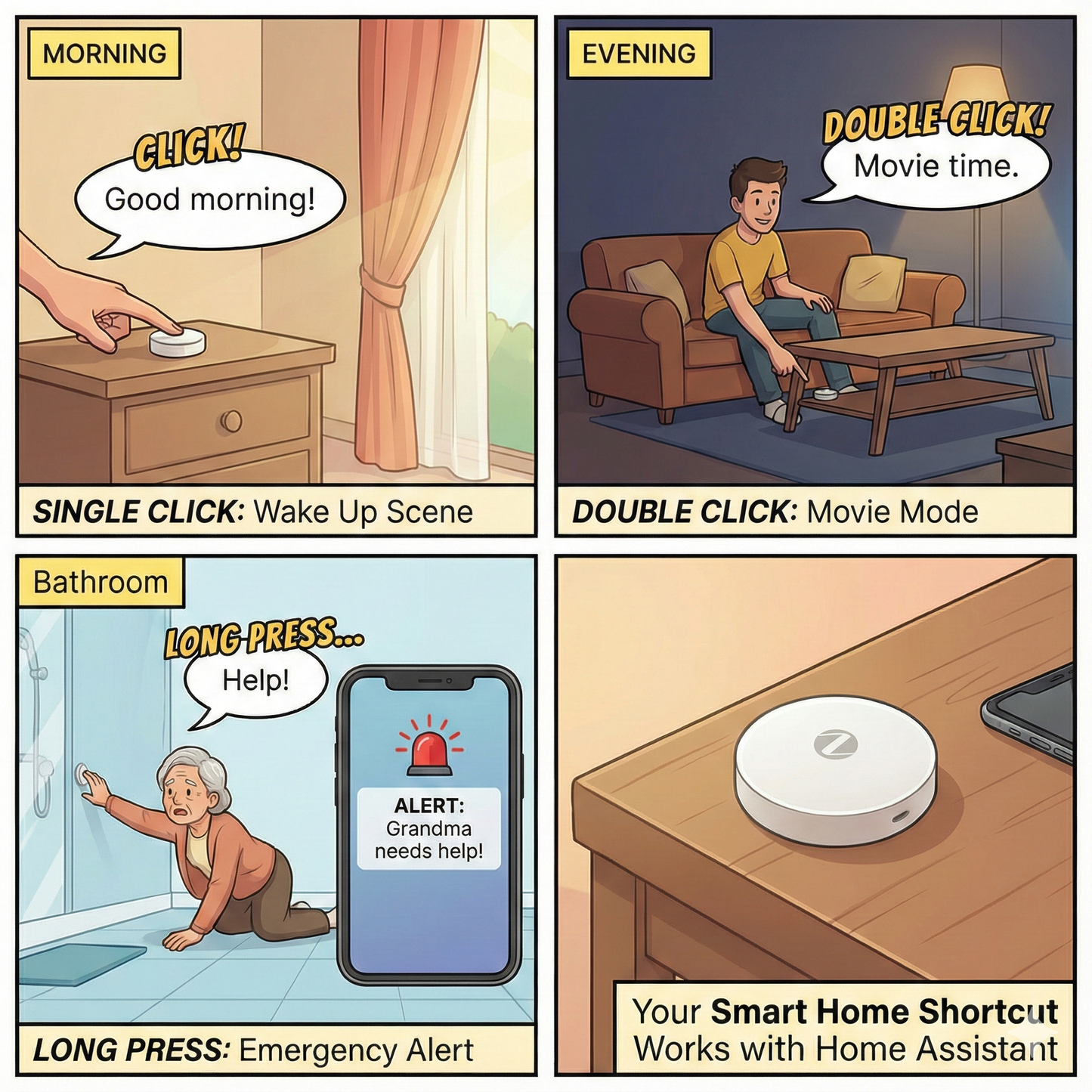 Zigbee Smart Push Button Switch - 3 Modes Remote Control Scene Switch